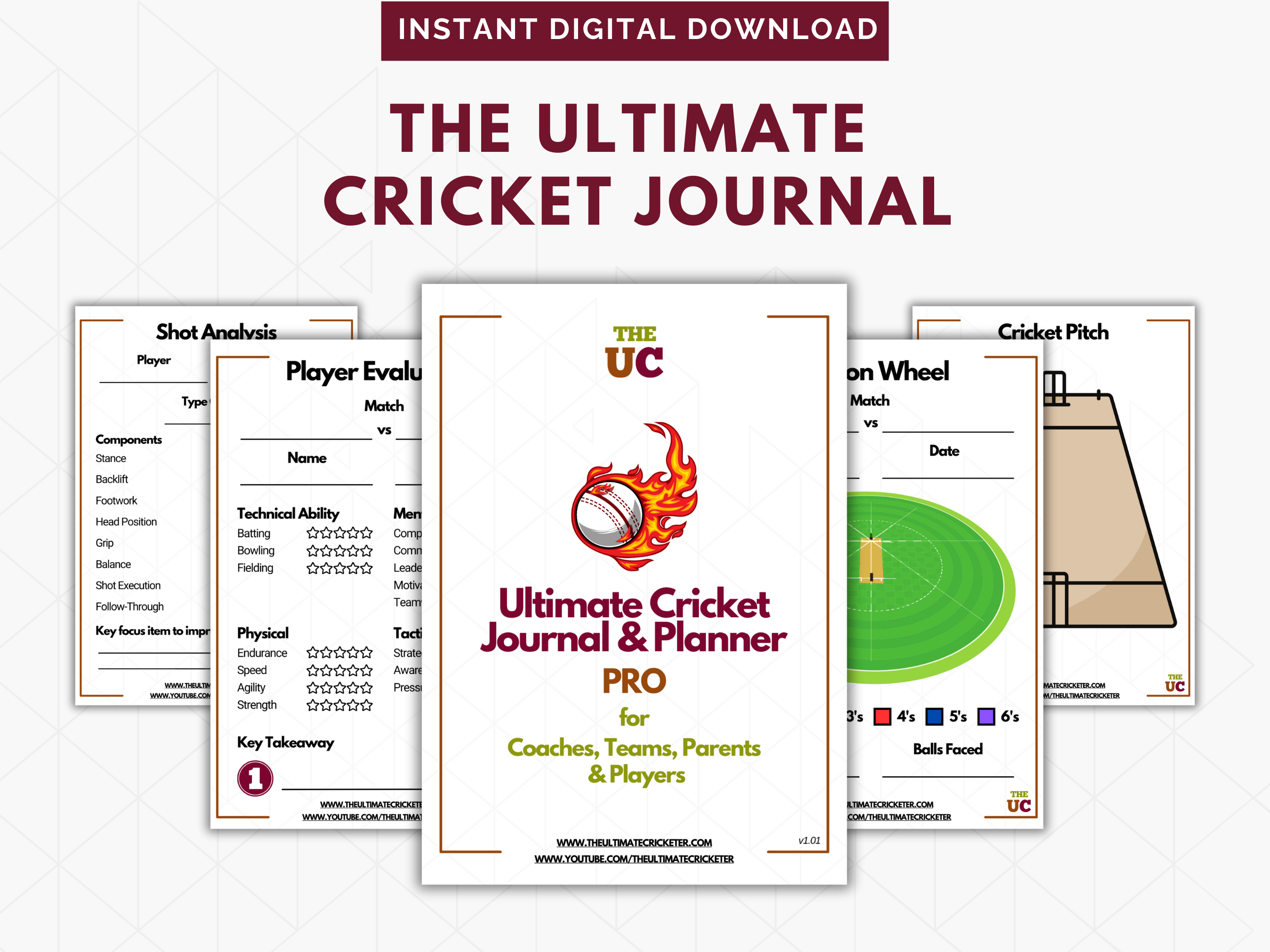 Sample of pages included in the Pro Cricket Journal & Planner